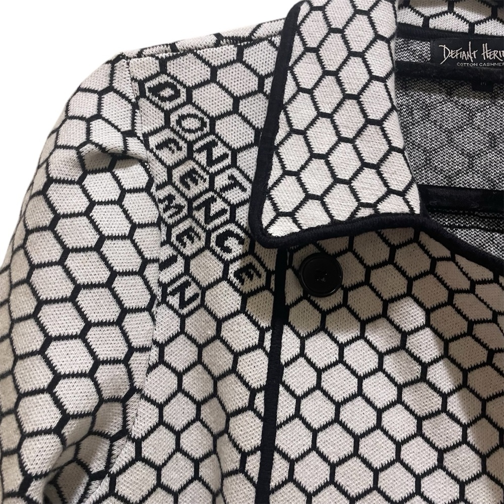 DEFIANT HERITAGE Don’t Fence Me In Cotton Cashmere BW Geometric Pea Coat M